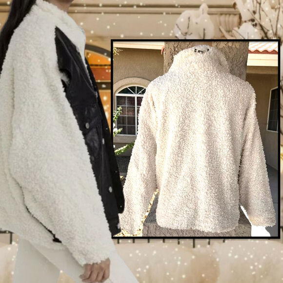 Blank NYC Faux Leather Button Up an Sherpa Zip Up Combo Jacket Oversize XS NWT - Picture 4 of 9